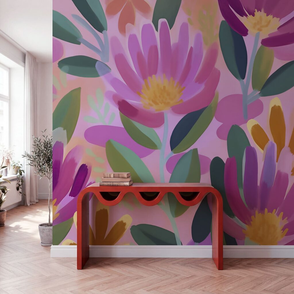 Flores em traços largos num interior