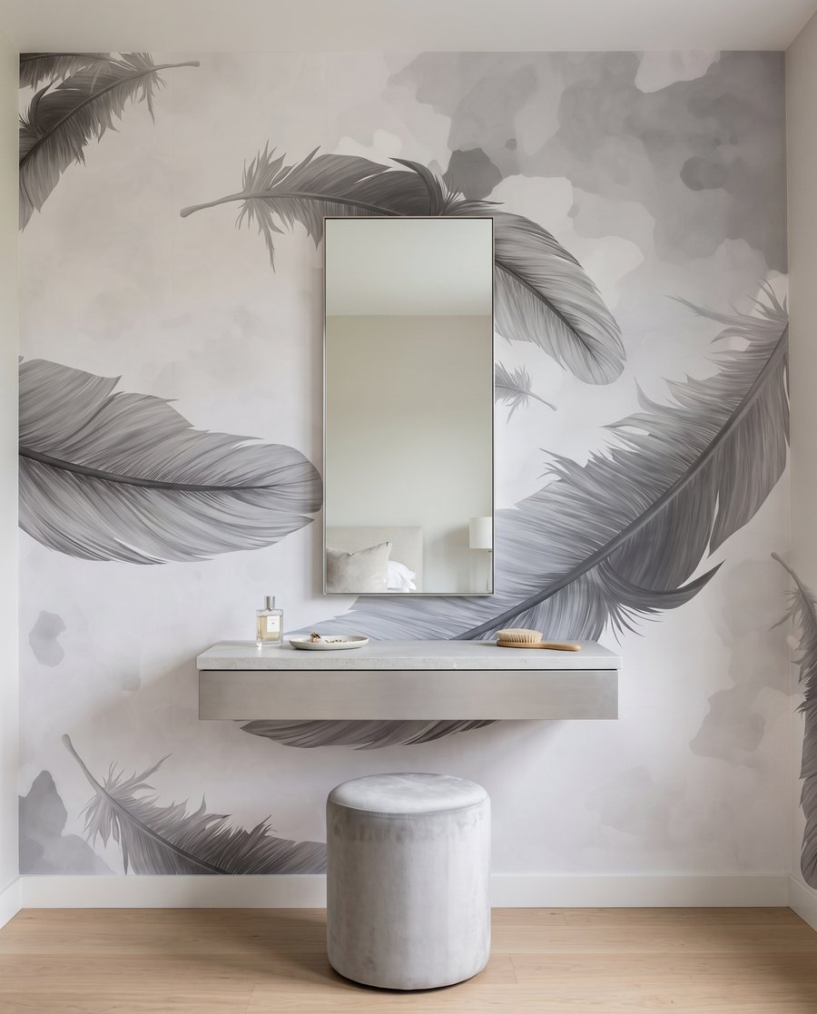 Penas flutuantes sobre tinta — interior 3