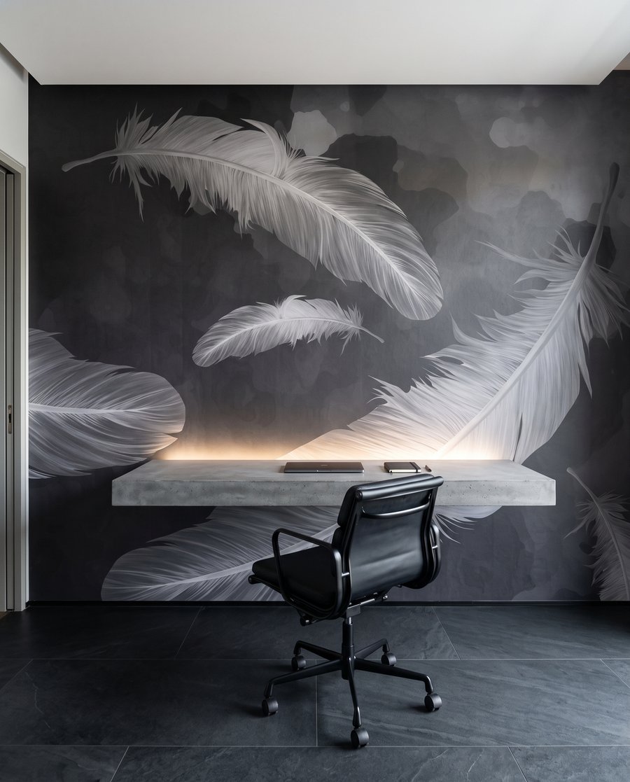 Penas flutuantes sobre tinta — interior 4