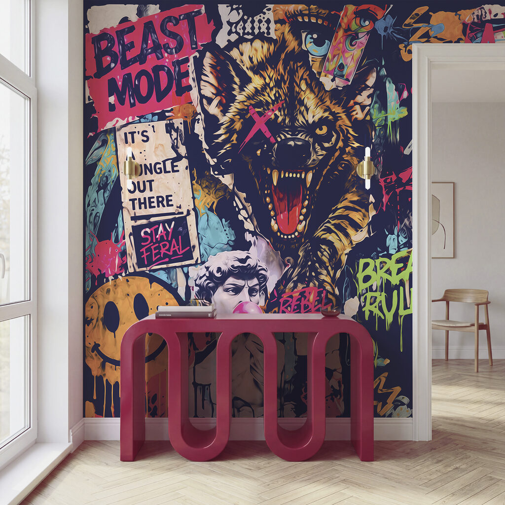 Caveira em graffiti num interior