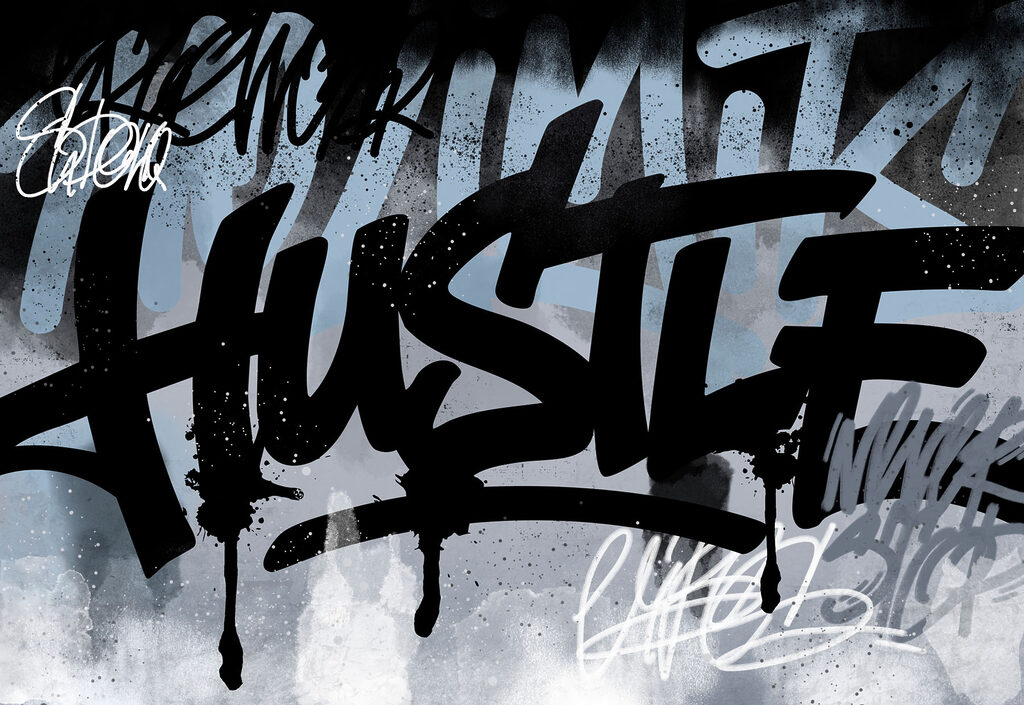 Letras grandes sobre tinta — design completo