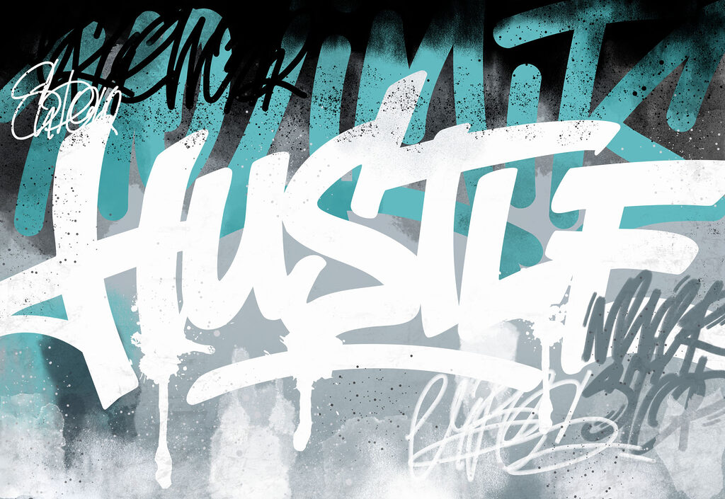 Letras grandes sobre tinta — design completo