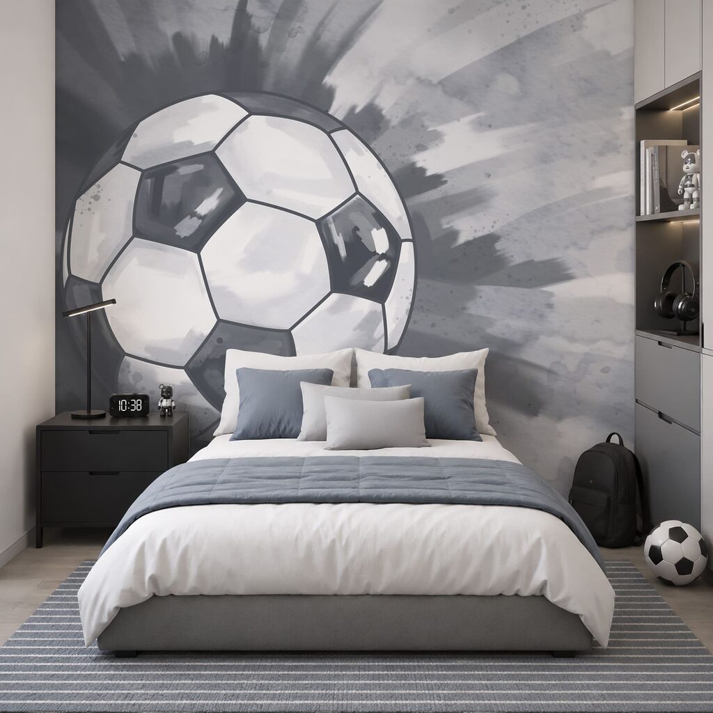 Futebol em tinta espalhada num interior