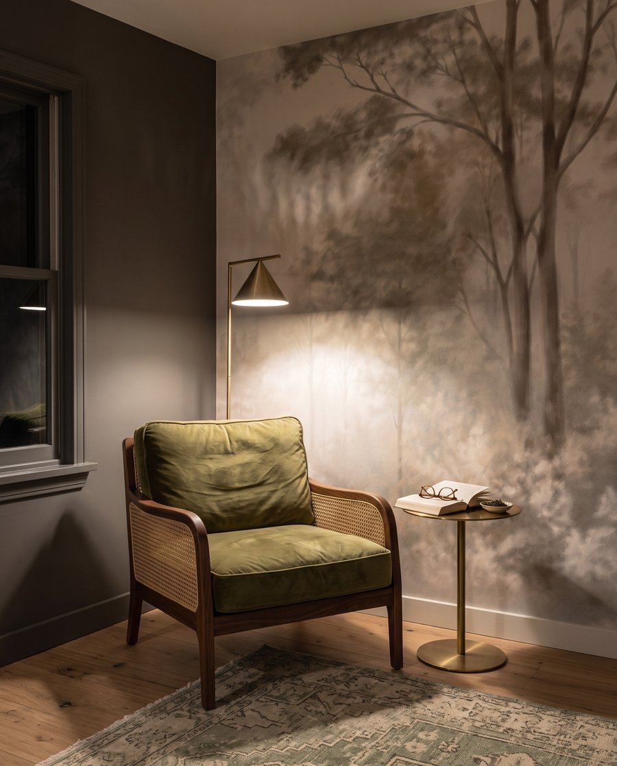 Luz entre árvores pálidas — interior 5