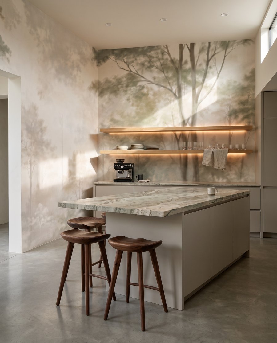 Luz entre árvores pálidas — interior 6