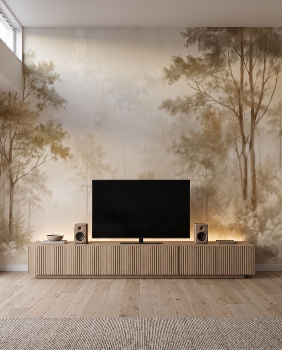 Luz entre árvores pálidas — interior 2