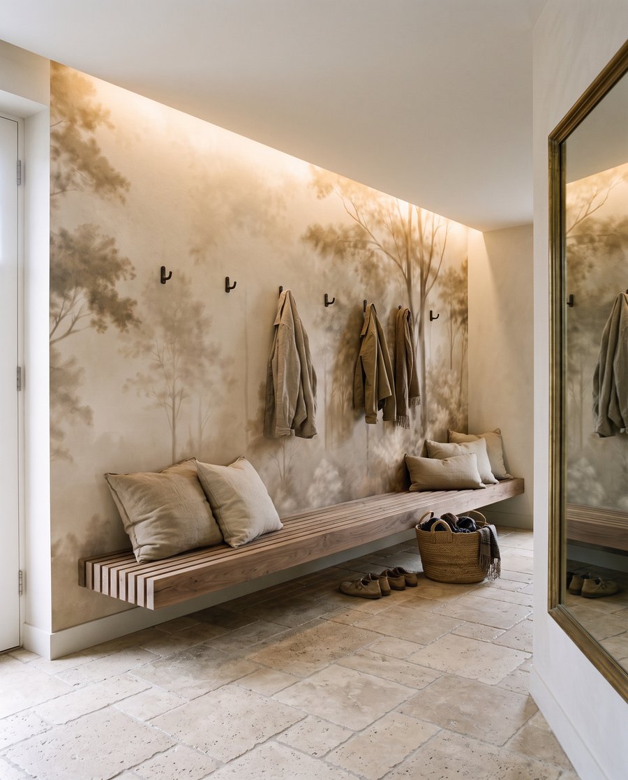 Luz entre árvores pálidas — interior 7