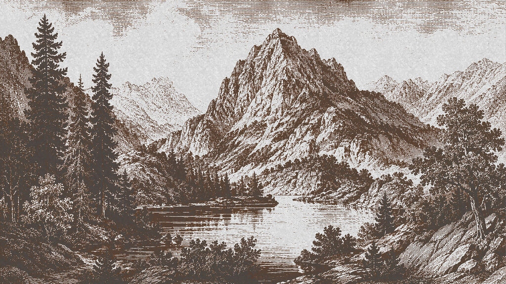 Montanhas em traço fino — design completo