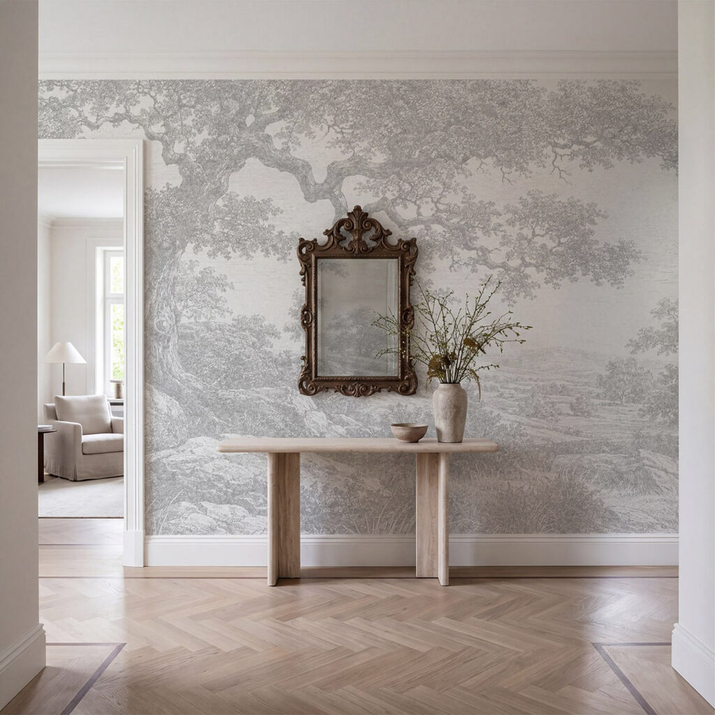Árvore antiga na paisagem num interior