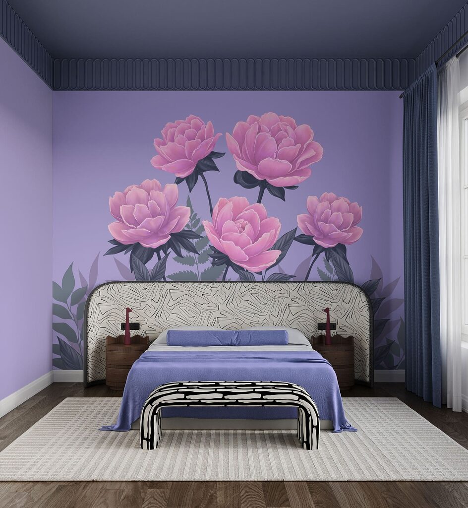 Flores rosa sobre lilás — interior 2
