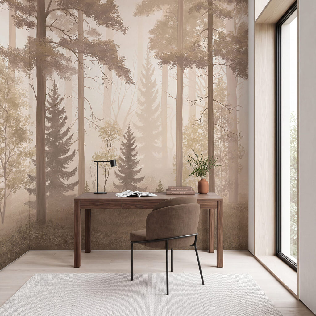Troncos altos na névoa — interior 4