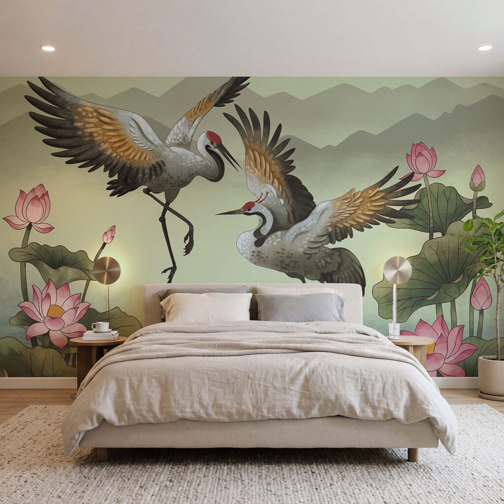 Aves sobre lótus — interior 2