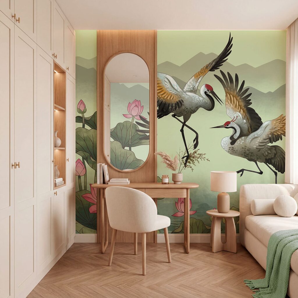 Aves sobre lótus — interior 3