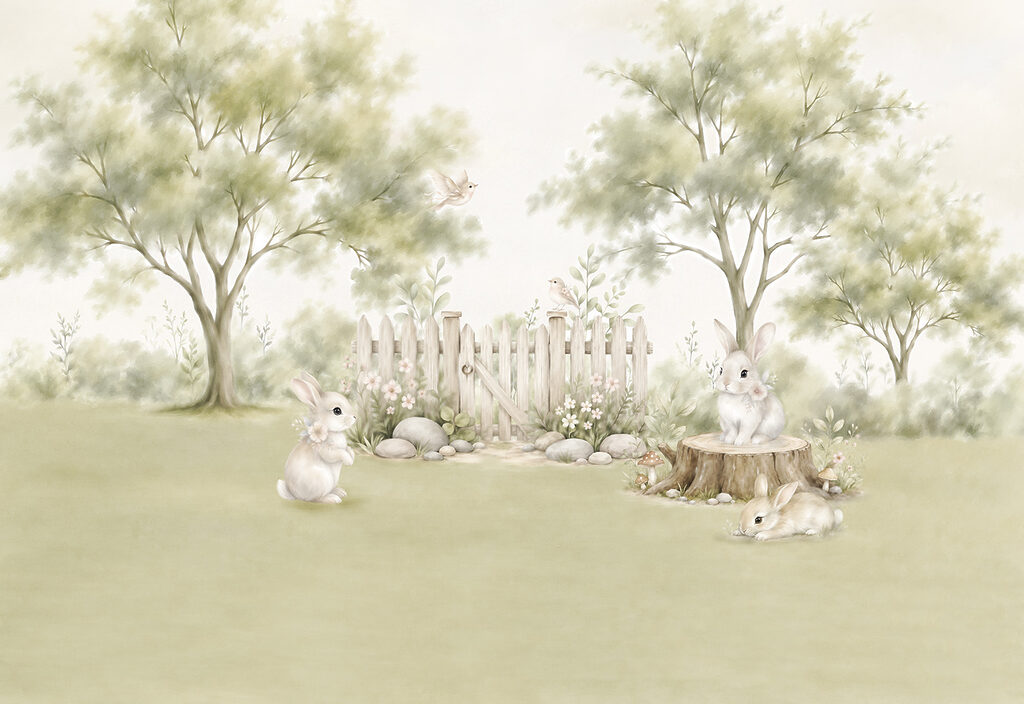 Coelhos junto ao portão — design completo