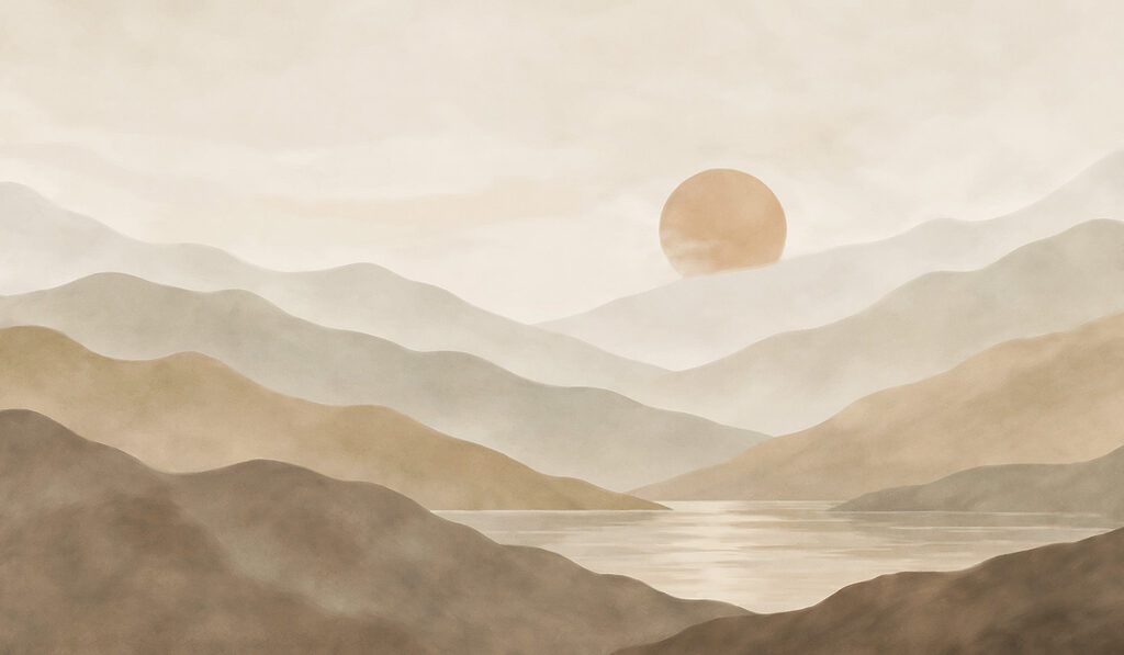 Sol entre montanhas suaves — design completo