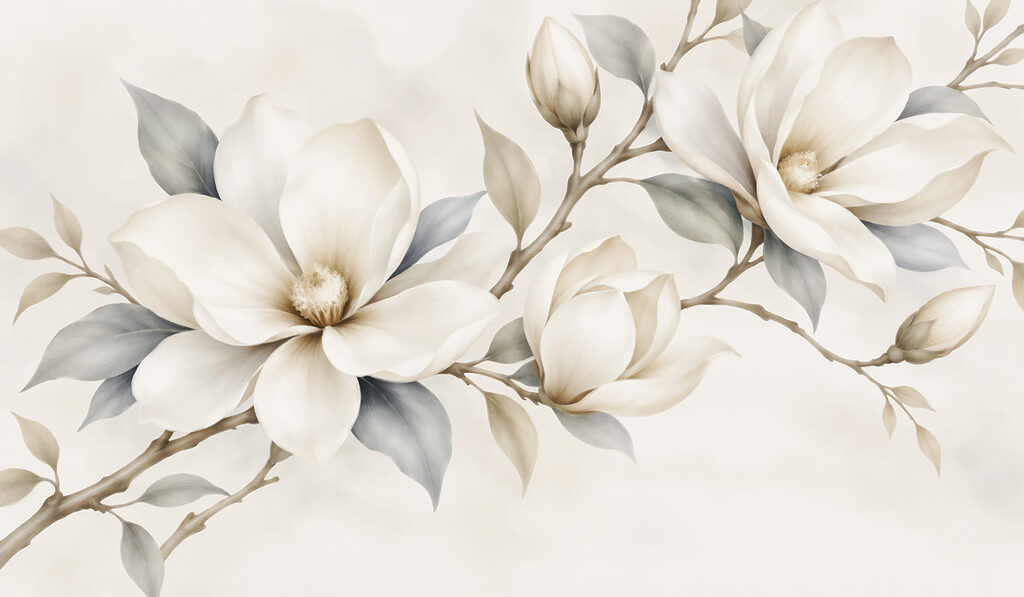 Ramos brancos e folhagem — design completo