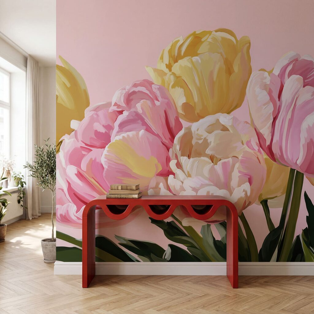 Braçado de tulipas num interior