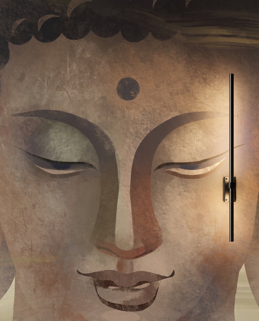 Buda entre correntes douradas — detalhe