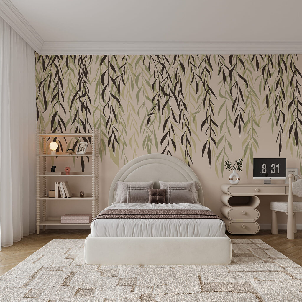 Folhas pendentes em tinta num interior
