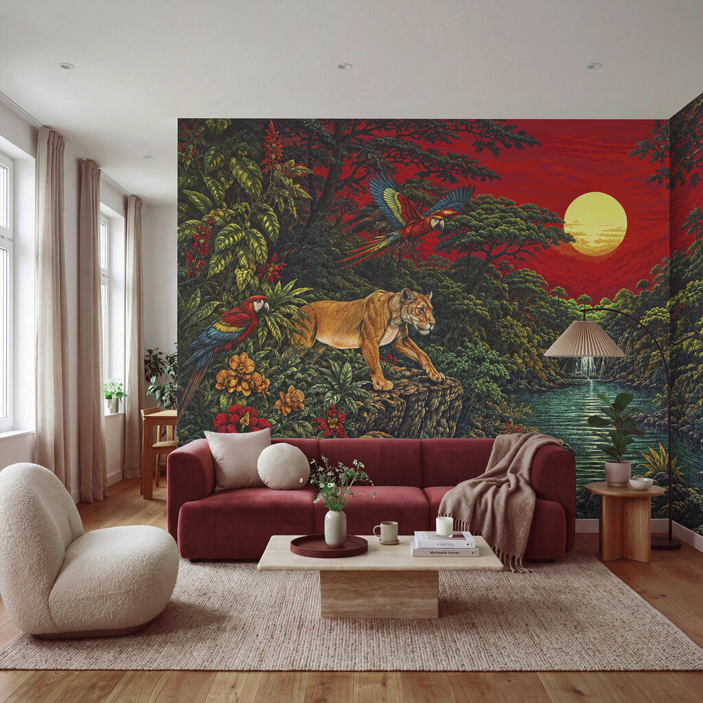 Felinos sob céu vermelho — interior 4