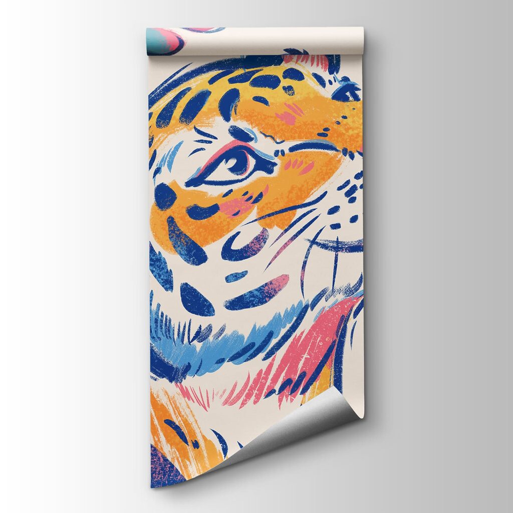 Tigre entre folhas garridas — vista do produto