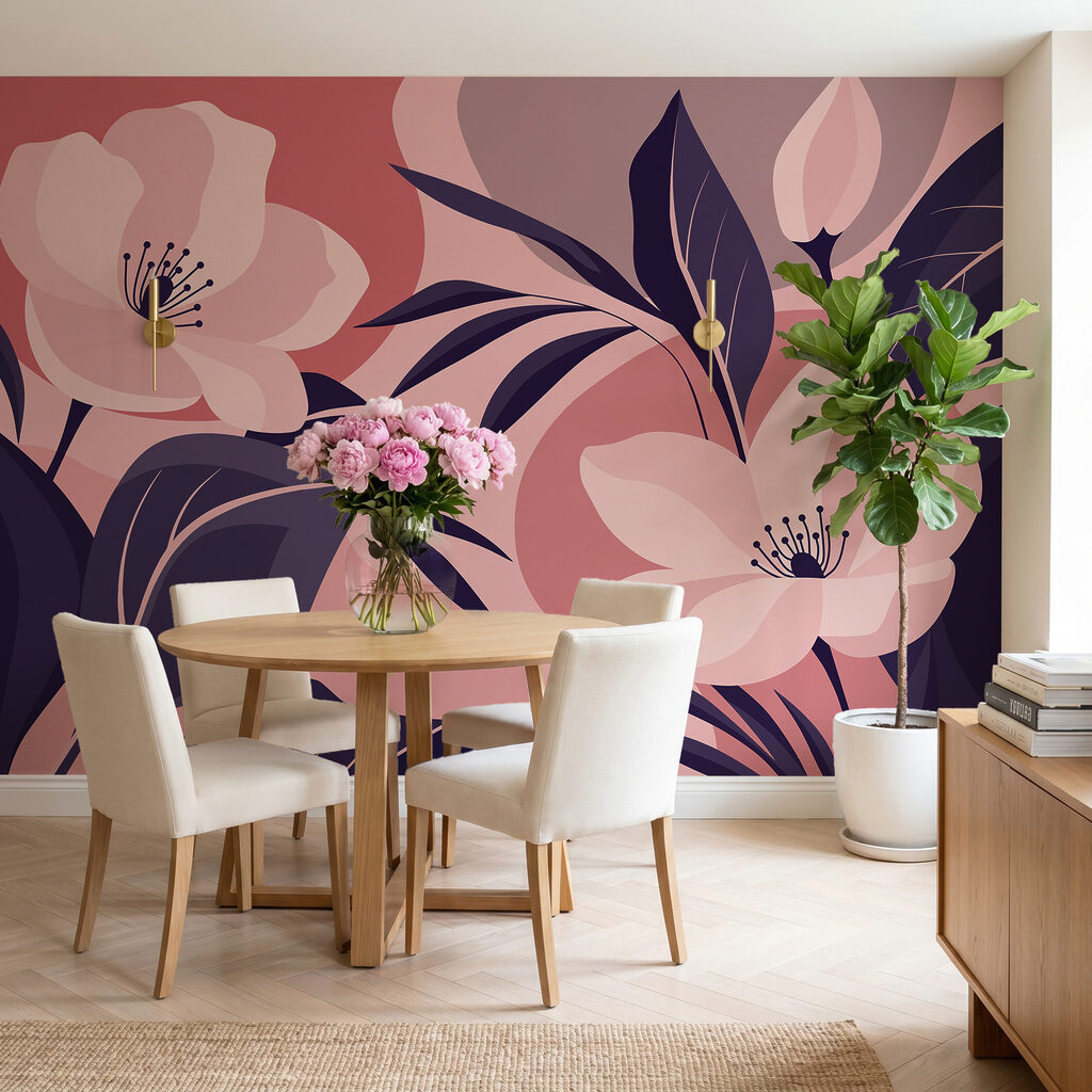 Flores entre folhas coloridas — interior 1