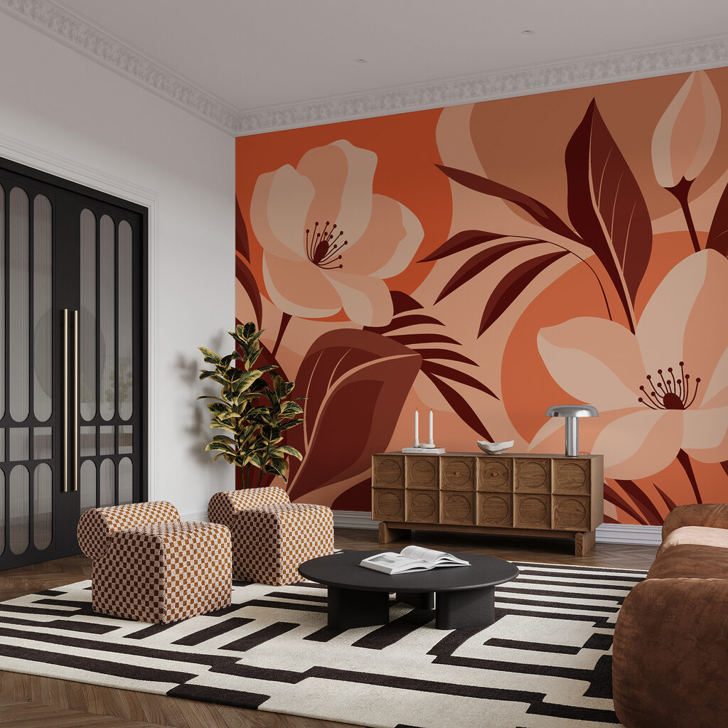 Flores entre folhas coloridas — interior 1