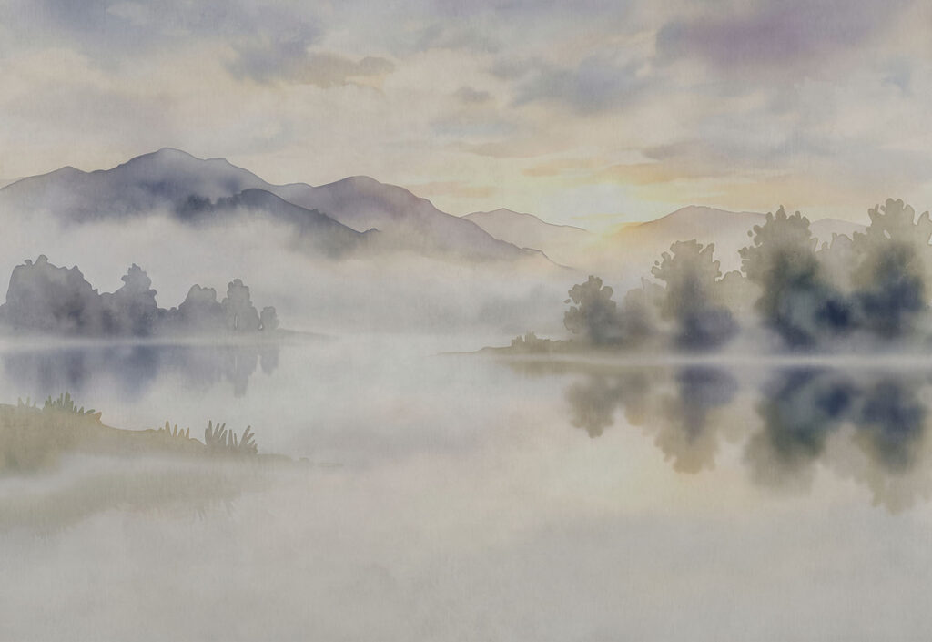 Lago na neblina matinal — design completo