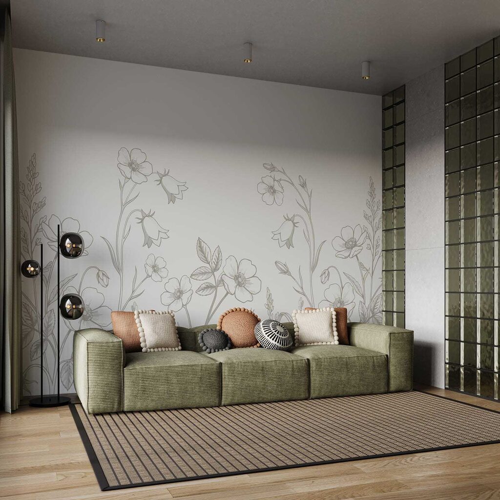 Linhas finas de flores num interior
