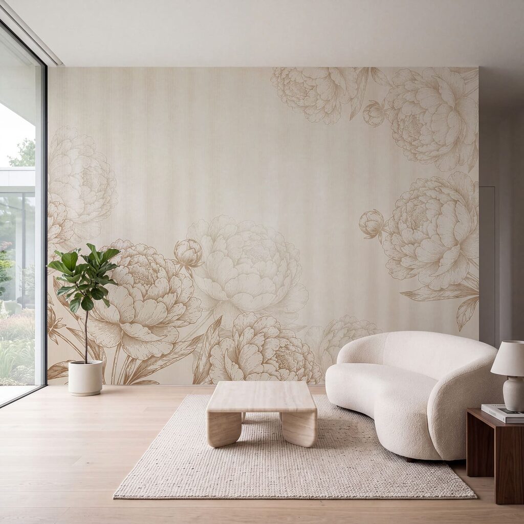 Contornos florais em riscas num interior