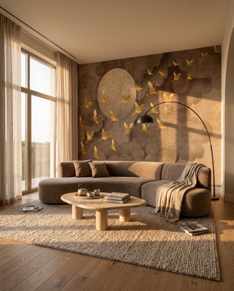Pássaros dourados e lua — interior 5