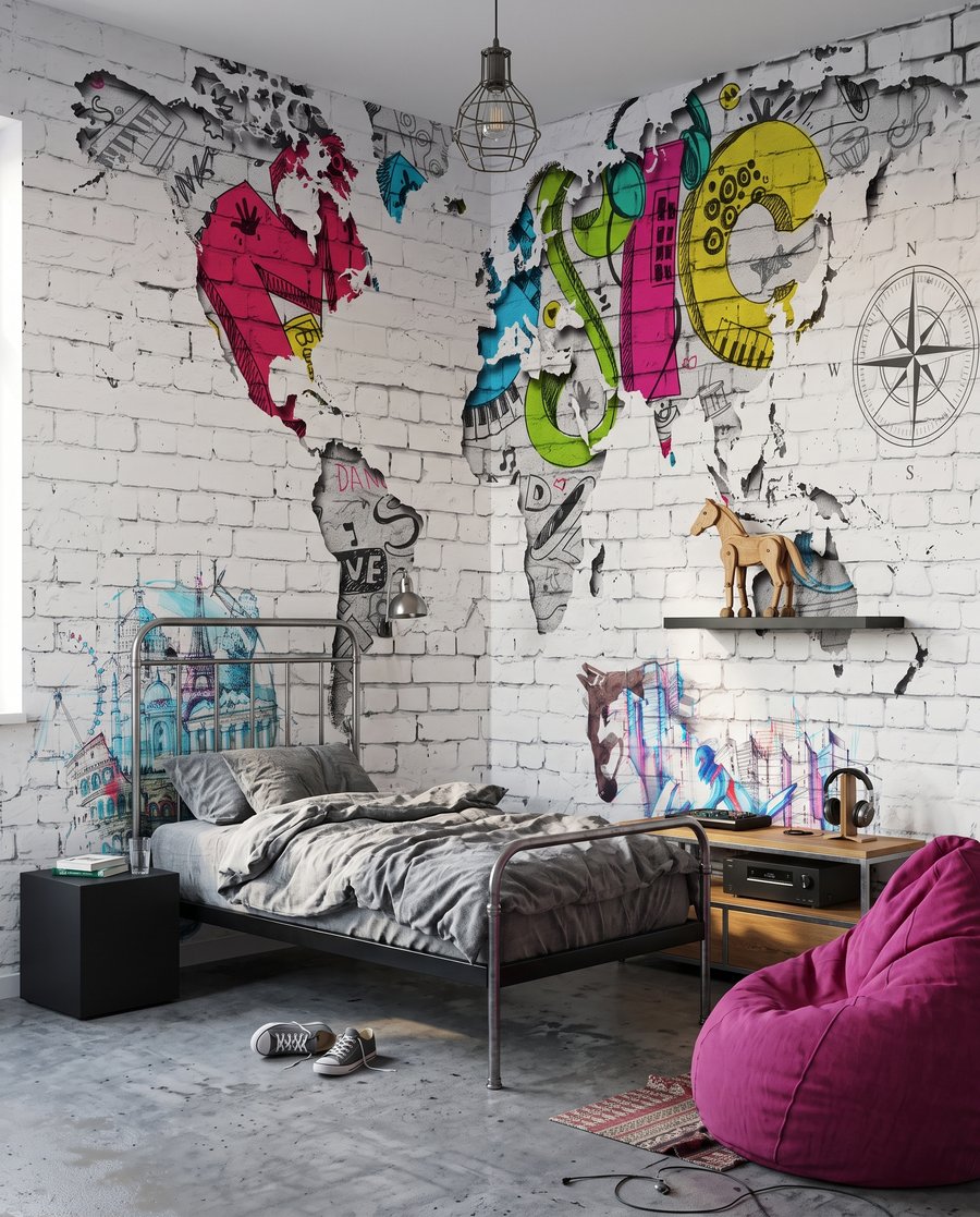 Mapa de arte urbana num interior