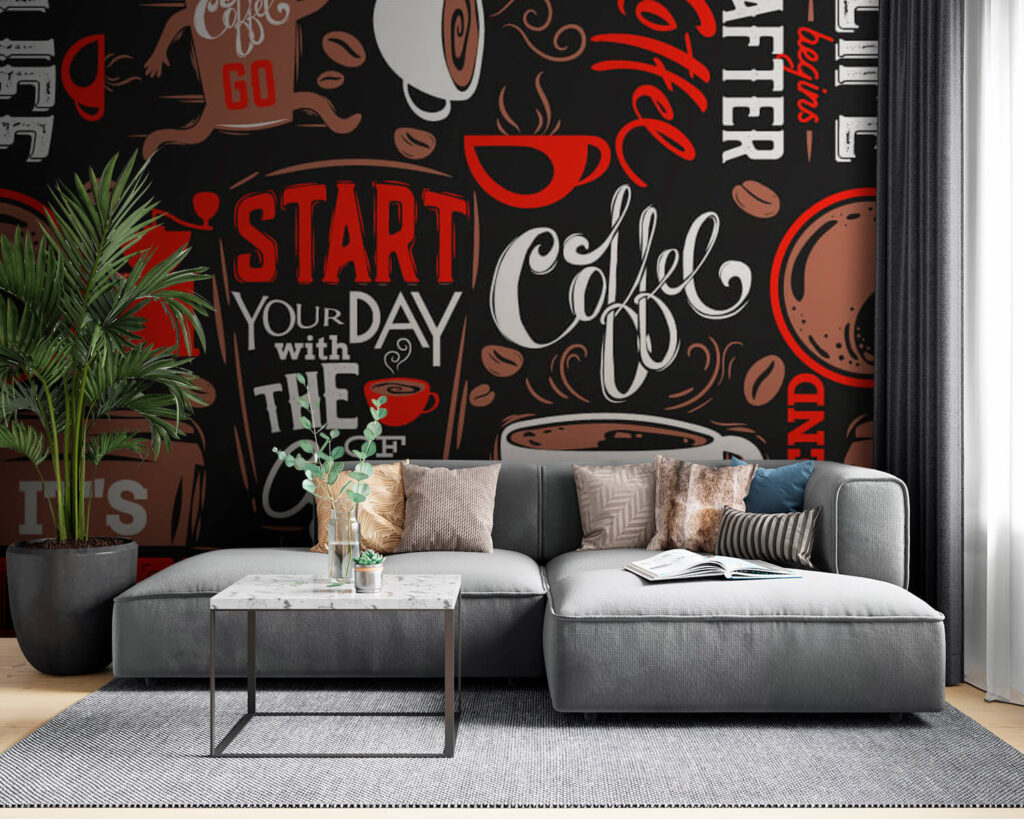 Café em letras vermelhas num interior