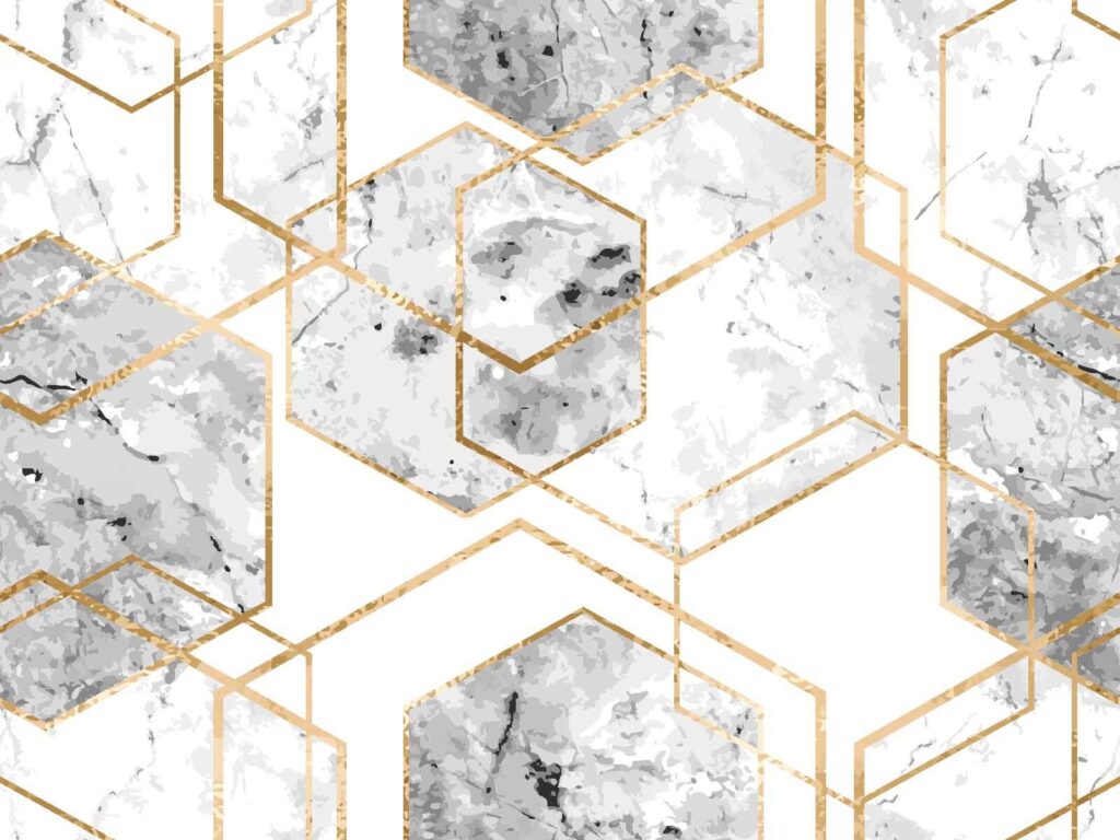 Hexágonos com bordas douradas — design completo