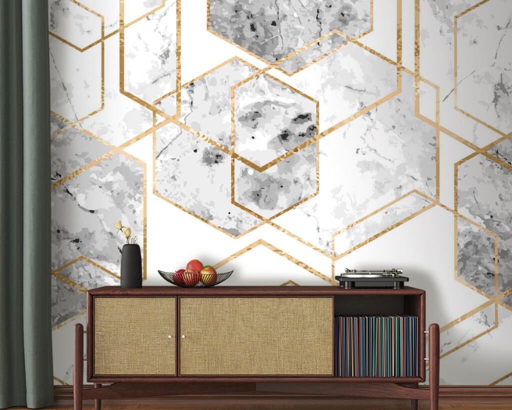 Hexágonos com bordas douradas — interior 1