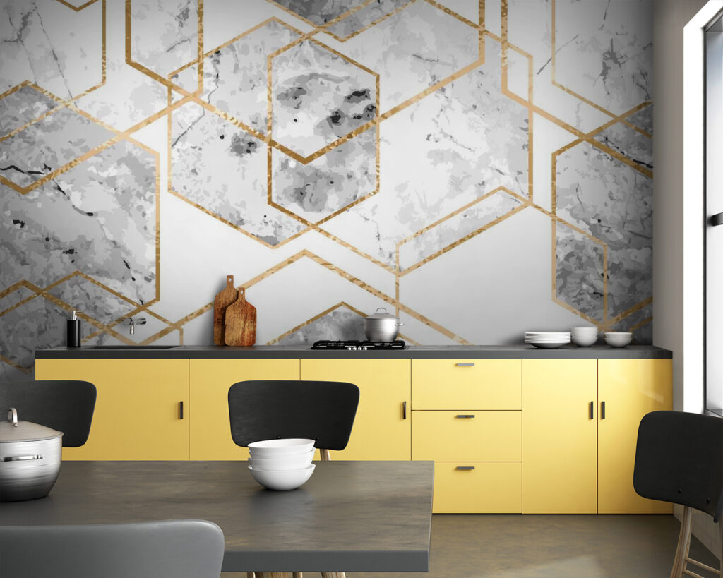 Hexágonos com bordas douradas — interior 3