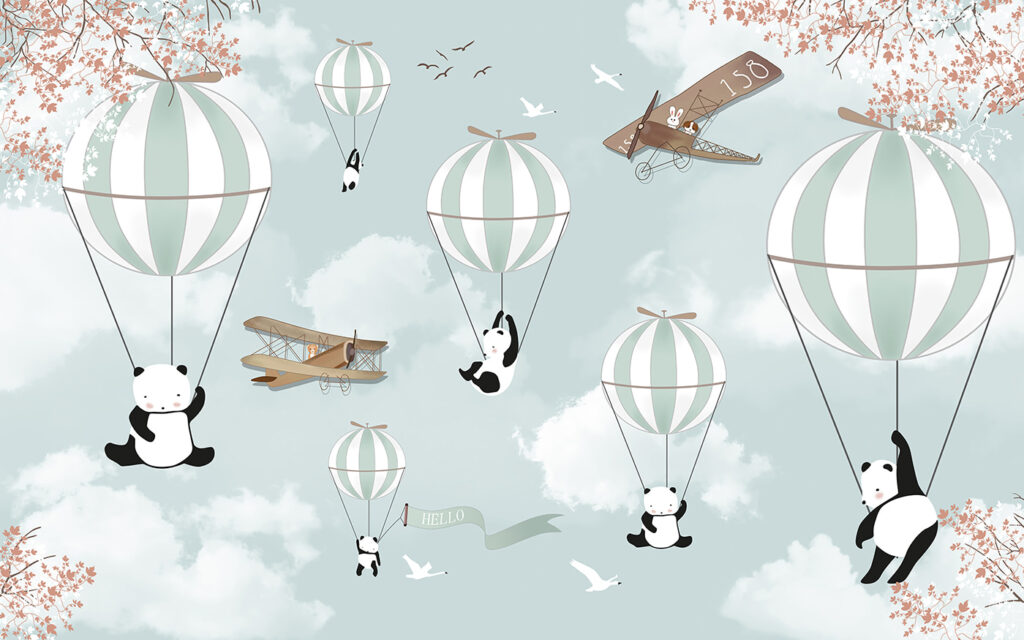 Pandas em balões — design completo