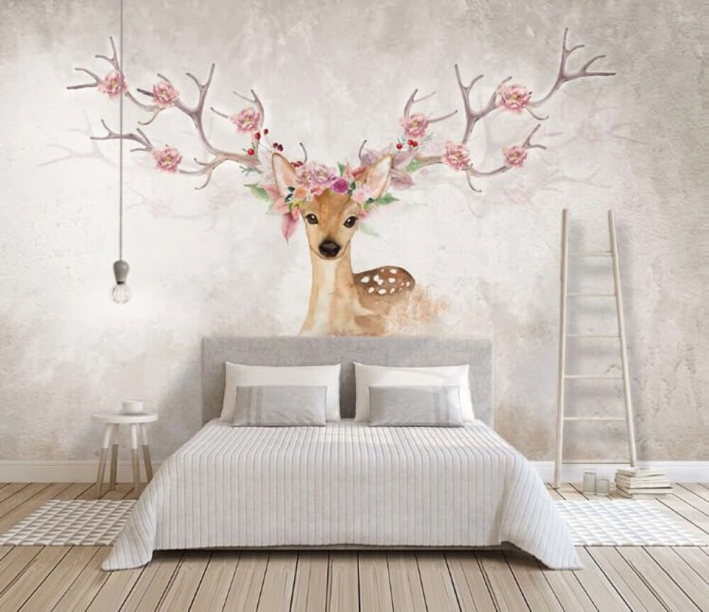 Veado com flores num interior