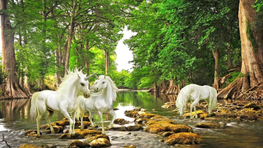 Cavalos brancos no bosque — design completo