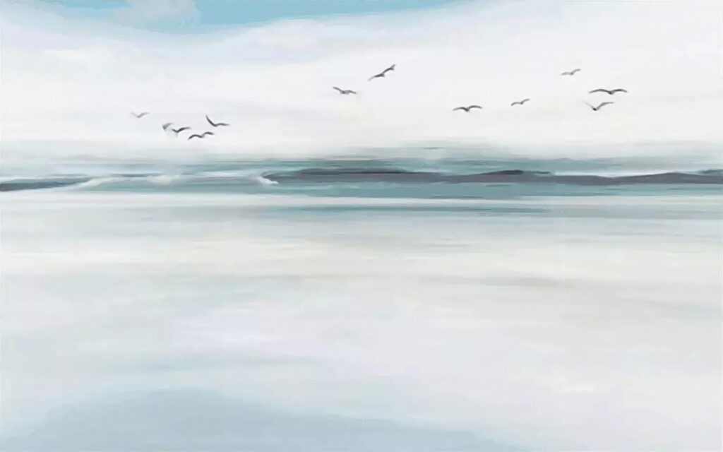 Aves sobre o mar — design completo