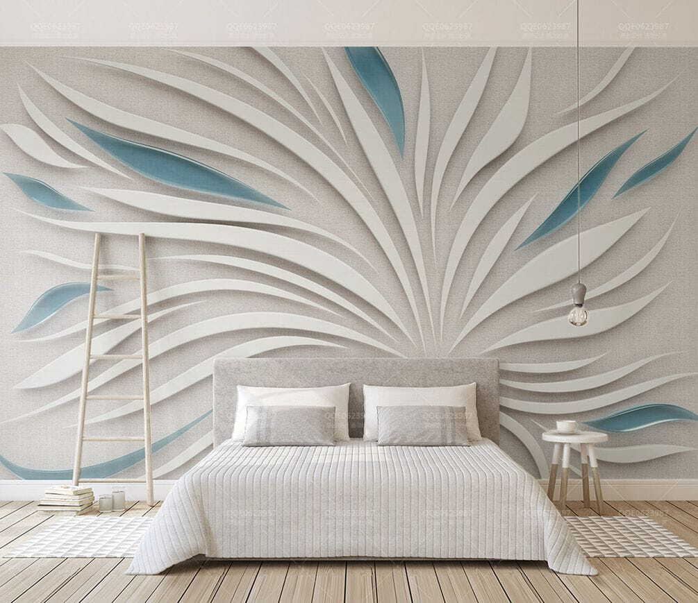 Folhas em raios brancos num interior