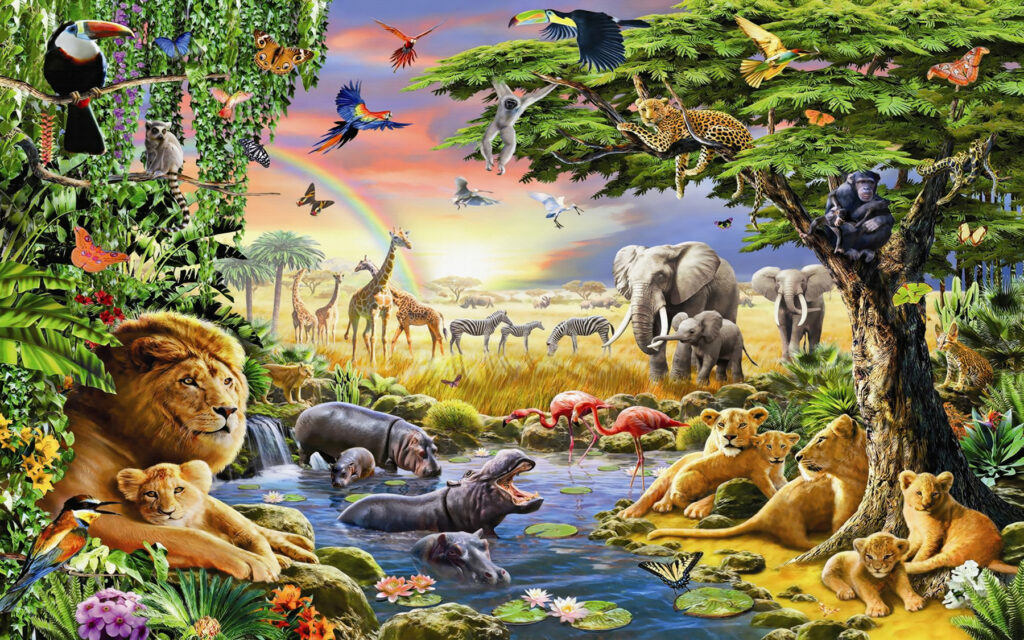 Animais junto à lagoa — design completo