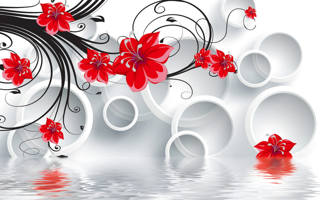 Flores vermelhas sobre água — design completo
