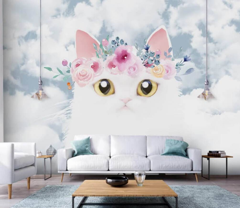 Gatinho branco sobre nuvens — interior 1