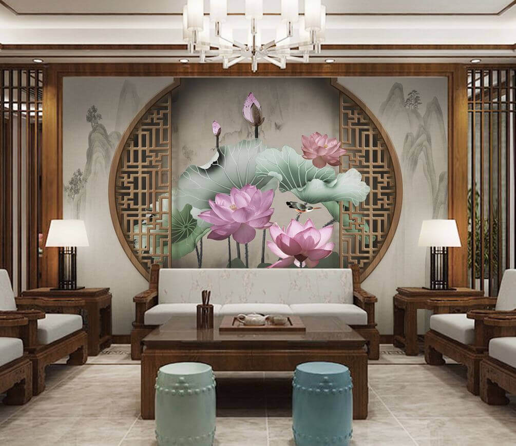 Lótus em moldura redonda — interior 1