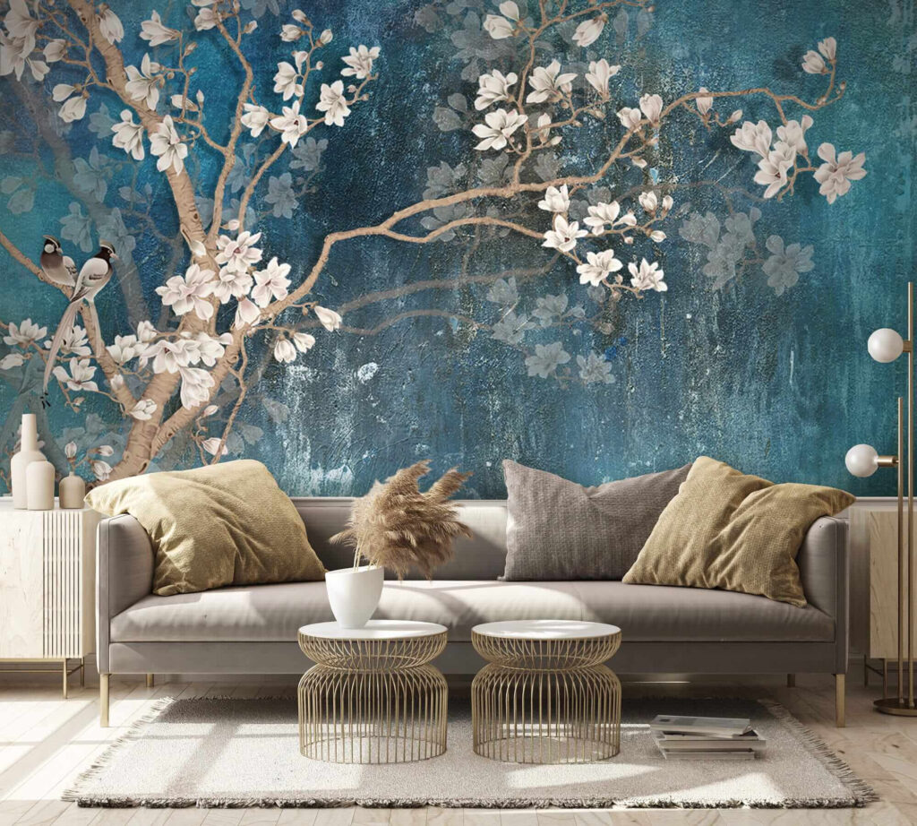 Ramos brancos em turquesa — interior 6