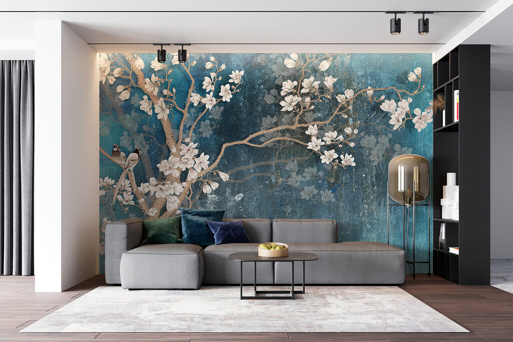 Ramos brancos em turquesa — interior 11