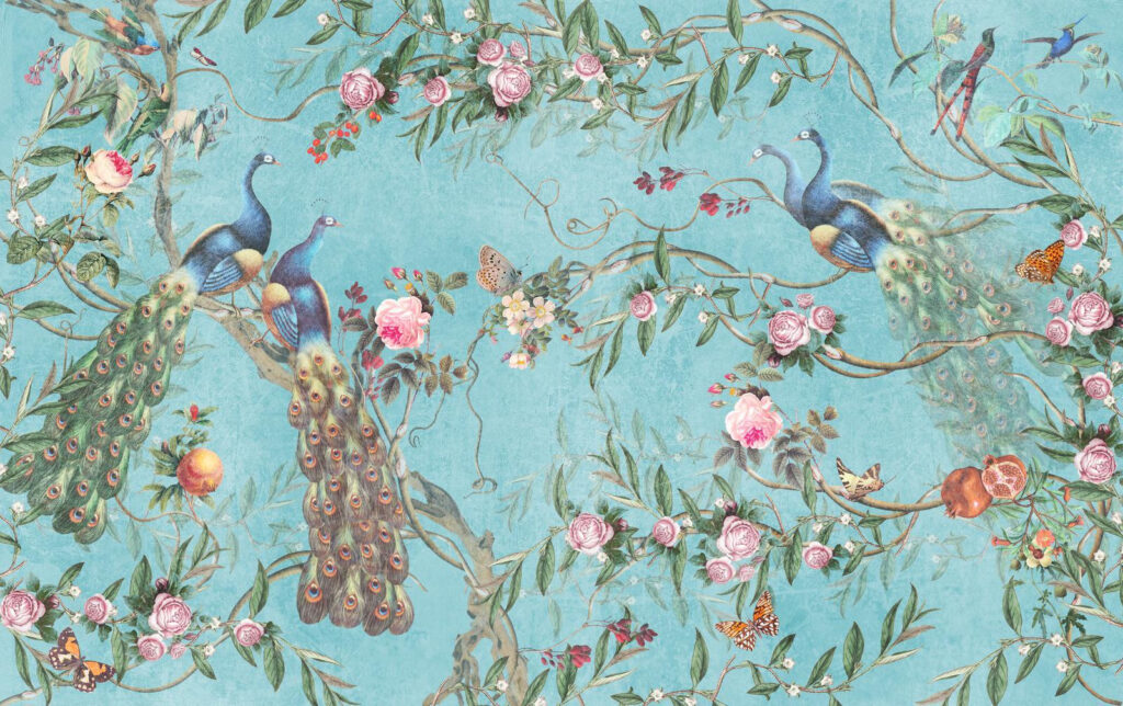Pavões entre rosas — design completo