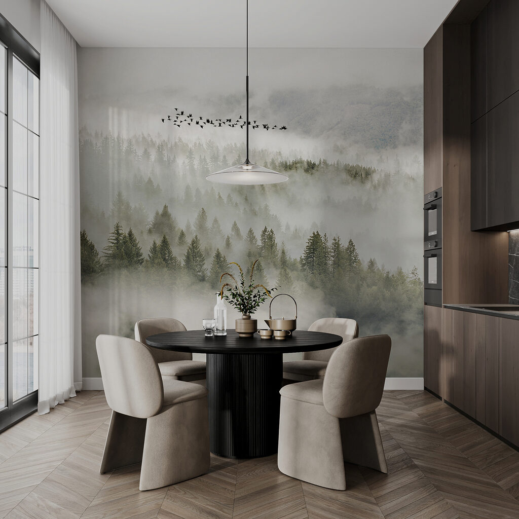 Aves sobre copas nevoentas — interior 10