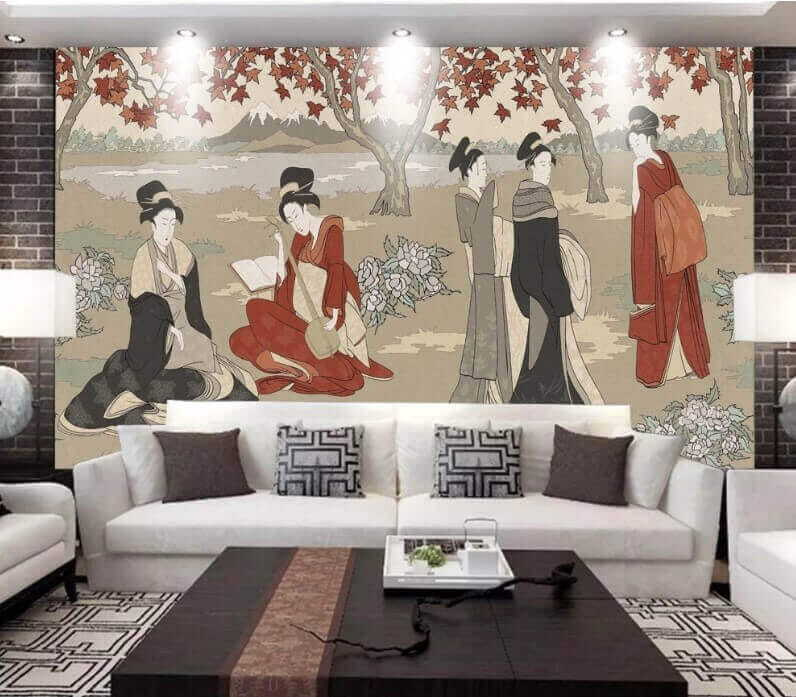 Mulheres sob árvores vermelhas — interior 1